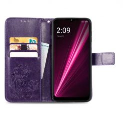 Kryty na mobil | Peňaženkové puzdro Embossing Pattern Štvorlístok fialové – T Phone Pro / T Phone Pro (2023) | Kryty na mobil