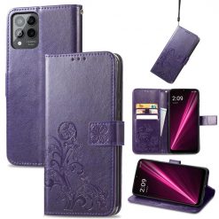 Kryty na mobil | Peňaženkové puzdro Embossing Pattern Štvorlístok fialové – T Phone Pro / T Phone Pro (2023) | Kryty na mobil