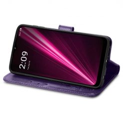 Kryty na mobil | Peňaženkové puzdro Embossing Pattern Štvorlístok fialové – T Phone Pro / T Phone Pro (2023) | Kryty na mobil