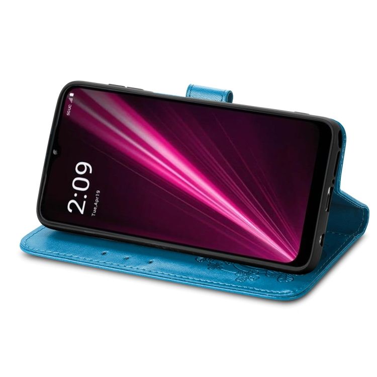 Peňaženkové puzdro Embossing Pattern Štvorlístok modré – T Phone Pro / T Phone Pro (2023) | Kryty na mobil Kryty na mobil | Peňaženkové puzdro Embossing Pattern Štvorlístok modré – T Phone Pro / T Phone Pro (2023) | Kryty na mobil