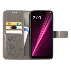 Kryty na mobil | Peňaženkové puzdro Embossing Pattern Štvorlístok sivé – T Phone Pro / T Phone Pro (2023) | Kryty na mobil
