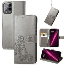 Kryty na mobil | Peňaženkové puzdro Embossing Pattern Štvorlístok sivé – T Phone Pro / T Phone Pro (2023) | Kryty na mobil