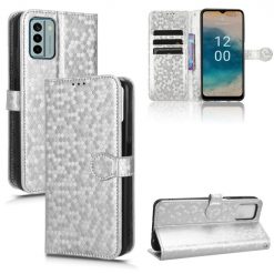 Kryty na mobil | Peňaženkové puzdro Honeycomb Dot Texture Case strieborné – Nokia G22 | Kryty na mobil