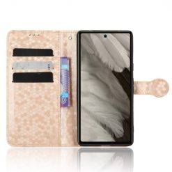 Kryty na mobil | Peňaženkové puzdro Honeycomb Dot Texture Case zlaté – Google Pixel 7a 5G | Kryty na mobil