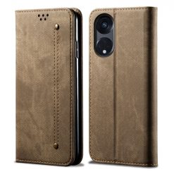 Kryty na mobil | Peňaženkové puzdro Denim Texture svetlohnedé – Oppo A98 5G | Kryty na mobil
