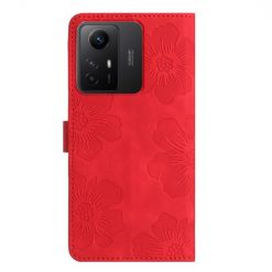 Kryty na mobil | Peňaženkové puzdro Embossing Pattern Kvety červené – Xiaomi Redmi Note 12S | Kryty na mobil