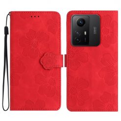 Kryty na mobil | Peňaženkové puzdro Embossing Pattern Kvety červené – Xiaomi Redmi Note 12S | Kryty na mobil