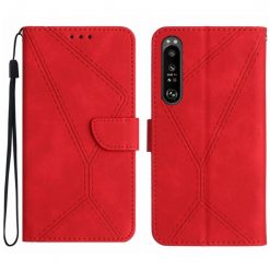 Kryty na mobil | Peňaženkové puzdro Embossing Pattern Stitchy case červené – Sony Xperia 1 V | Kryty na mobil