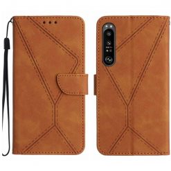 Kryty na mobil | Peňaženkové puzdro Embossing Pattern Stitchy case hnedé – Sony Xperia 1 V | Kryty na mobil