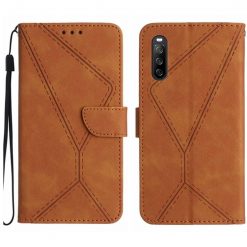 Peňaženkové puzdro Embossing Pattern Stitchy case hnedé – Sony Xperia 10 V | Kryty na mobil Kryty na mobil | Peňaženkové puzdro Embossing Pattern Stitchy case hnedé – Sony Xperia 10 V | Kryty na mobil