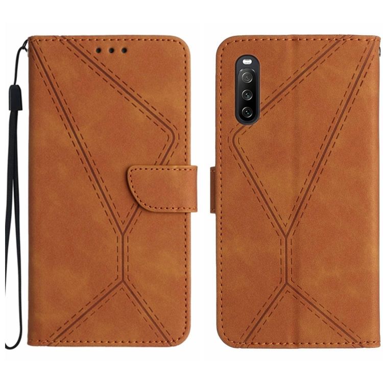 Peňaženkové puzdro Embossing Pattern Stitchy case hnedé – Sony Xperia 10 V | Kryty na mobil Kryty na mobil | Peňaženkové puzdro Embossing Pattern Stitchy case hnedé – Sony Xperia 10 V | Kryty na mobil