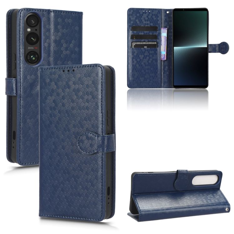 Peňaženkové puzdro Honeycomb Dot Texture Case modré – Sony Xperia 1 V | Kryty na mobil Kryty na mobil | Peňaženkové puzdro Honeycomb Dot Texture Case modré – Sony Xperia 1 V | Kryty na mobil