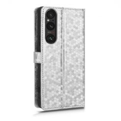 Kryty na mobil | Peňaženkové puzdro Honeycomb Dot Texture Case strieborné – Sony Xperia 1 V | Kryty na mobil
