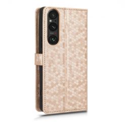 Peňaženkové puzdro Honeycomb Dot Texture Case zlaté – Sony Xperia 1 V | Kryty na mobil Kryty na mobil | Peňaženkové puzdro Honeycomb Dot Texture Case zlaté – Sony Xperia 1 V | Kryty na mobil