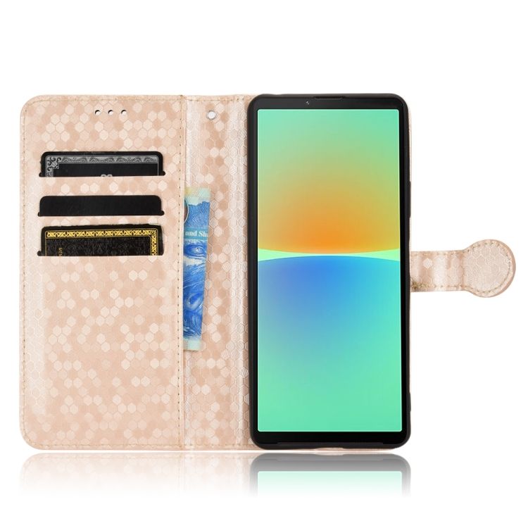 Peňaženkové puzdro Honeycomb Dot Texture Case zlaté – Sony Xperia 10 V | Kryty na mobil Kryty na mobil | Peňaženkové puzdro Honeycomb Dot Texture Case zlaté – Sony Xperia 10 V | Kryty na mobil