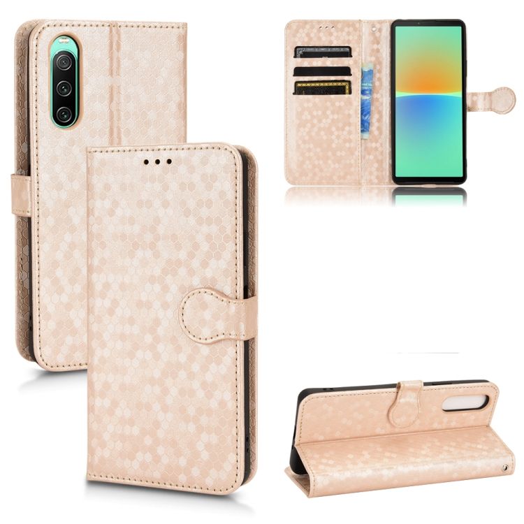 Peňaženkové puzdro Honeycomb Dot Texture Case zlaté – Sony Xperia 10 V | Kryty na mobil Kryty na mobil | Peňaženkové puzdro Honeycomb Dot Texture Case zlaté – Sony Xperia 10 V | Kryty na mobil
