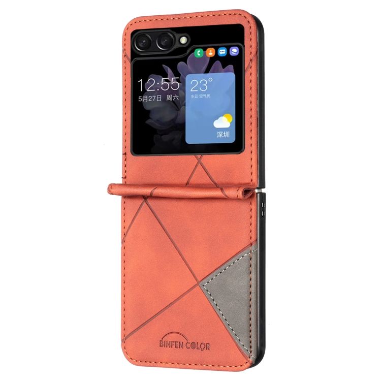 Kryt Rhombus hnedý – Samsung Galaxy Z Flip 5 | Kryty na mobil Kryty na mobil | Kryt Rhombus hnedý – Samsung Galaxy Z Flip 5 | Kryty na mobil