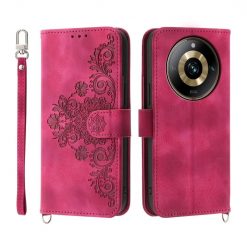 Kryty na mobil | Peňaženkové puzdro Embossing Pattern Flowery Mandala bordové – Realme 11 Pro / 11 Pro+ | Kryty na mobil