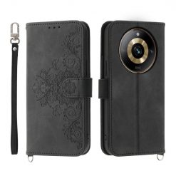 Kryty na mobil | Peňaženkové puzdro Embossing Pattern Flowery Mandala čierne – Realme 11 Pro / 11 Pro+ | Kryty na mobil