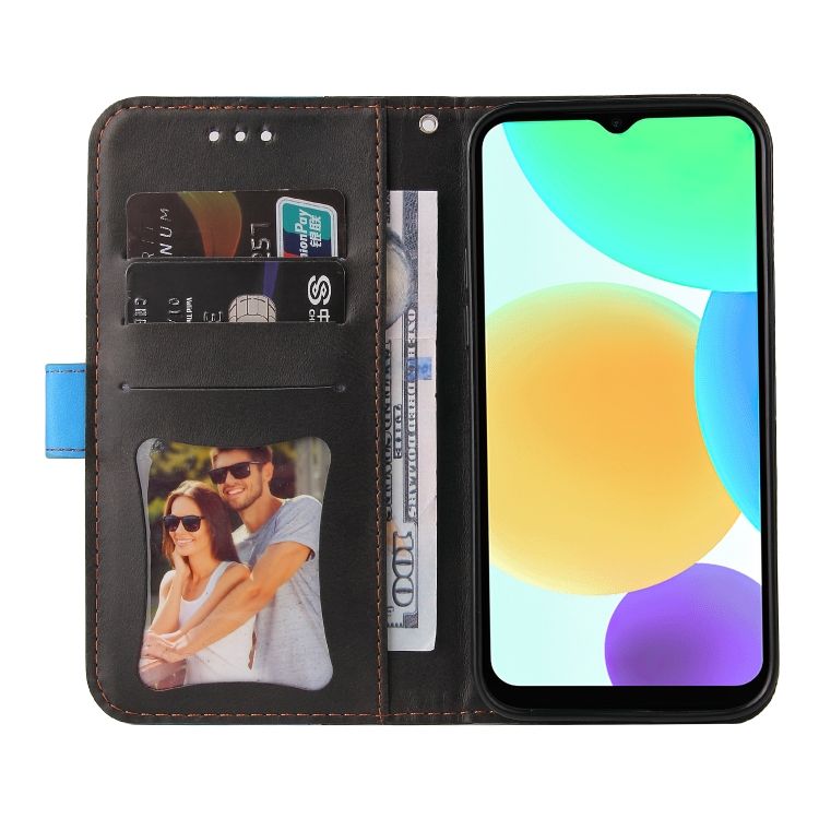 Peňaženkové puzdro Stitching čierno-modré – Infinix Smart 6 | Kryty na mobil Kryty na mobil | Peňaženkové puzdro Stitching čierno-modré – Infinix Smart 6 | Kryty na mobil