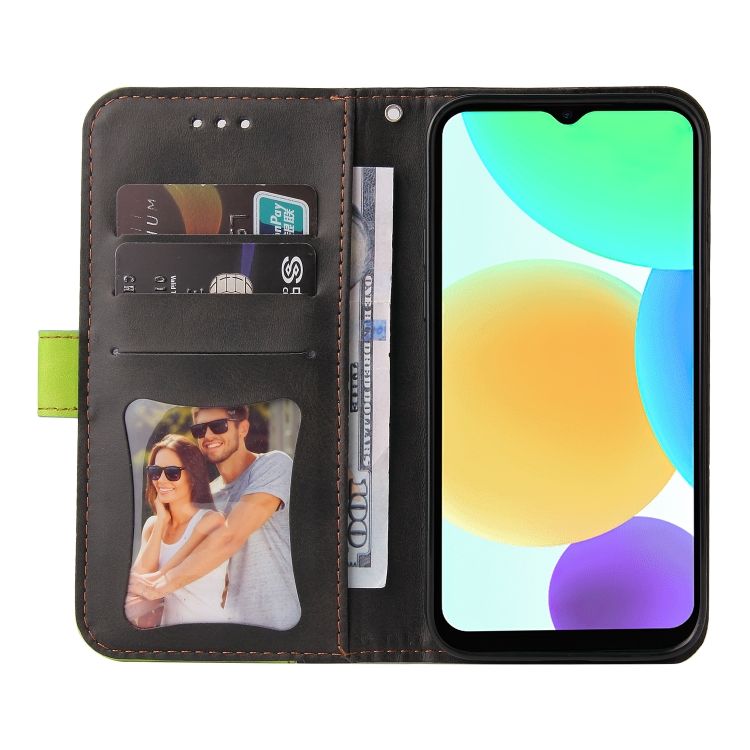 Peňaženkové puzdro Stitching čierno-zelené – Infinix Smart 6 | Kryty na mobil Kryty na mobil | Peňaženkové puzdro Stitching čierno-zelené – Infinix Smart 6 | Kryty na mobil