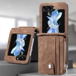 Peňaženkové puzdro Zipper Wallet hnedé – Samsung Galaxy Z Flip 5 | Kryty na mobil Kryty na mobil | Peňaženkové puzdro Zipper Wallet hnedé – Samsung Galaxy Z Flip 5 | Kryty na mobil