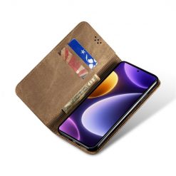 Peňaženkové puzdro Denim Texture bledohnedé – Xiaomi Poco F5 | Kryty na mobil Kryty na mobil | Peňaženkové puzdro Denim Texture bledohnedé – Xiaomi Poco F5 | Kryty na mobil