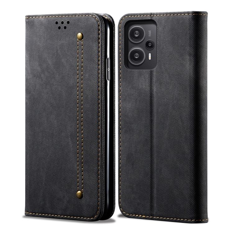 Peňaženkové puzdro Denim Texture čierne – Xiaomi Poco F5 | Kryty na mobil Kryty na mobil | Peňaženkové puzdro Denim Texture čierne – Xiaomi Poco F5 | Kryty na mobil