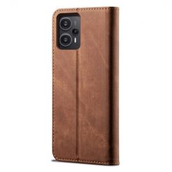 Peňaženkové puzdro Denim Texture hnedé – Xiaomi Poco F5 | Kryty na mobil Kryty na mobil | Peňaženkové puzdro Denim Texture hnedé – Xiaomi Poco F5 | Kryty na mobil