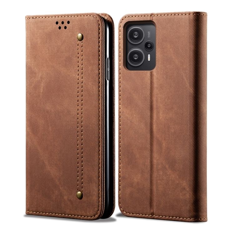 Peňaženkové puzdro Denim Texture hnedé – Xiaomi Poco F5 | Kryty na mobil Kryty na mobil | Peňaženkové puzdro Denim Texture hnedé – Xiaomi Poco F5 | Kryty na mobil