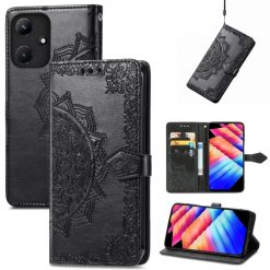 Kryty na mobil | Peňaženkové puzdro Embossing Pattern Mandala Flower čierne – Infinix Hot 30i | Kryty na mobil
