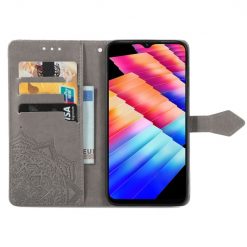 Kryty na mobil | Peňaženkové puzdro Embossing Pattern Mandala Flower sivé – Infinix Hot 30i | Kryty na mobil