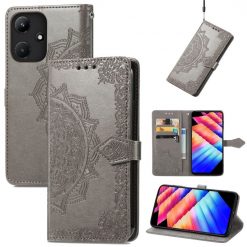 Kryty na mobil | Peňaženkové puzdro Embossing Pattern Mandala Flower sivé – Infinix Hot 30i | Kryty na mobil