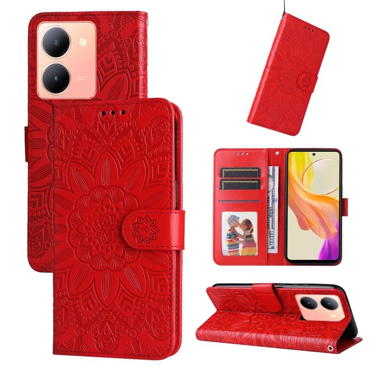 Peňaženkové puzdro Embossing Pattern Slnečnica červené – Vivo Y36 | Kryty na mobil Kryty na mobil | Peňaženkové puzdro Embossing Pattern Slnečnica červené – Vivo Y36 | Kryty na mobil