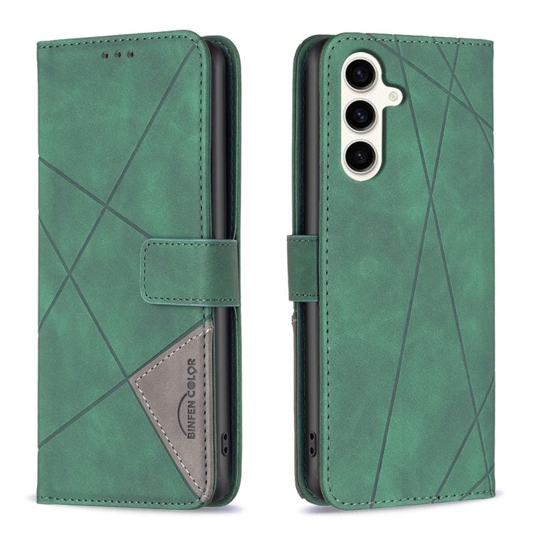 Knižkové puzdro Rhombus zelené – Samsung Galaxy S23 FE | Kryty na mobil Kryty na mobil | Knižkové puzdro Rhombus zelené – Samsung Galaxy S23 FE | Kryty na mobil