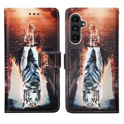 Kryty na mobil | Knižkové puzdro Trendy Colored case Mačka a tiger – Samsung Galaxy S23 FE | Kryty na mobil
