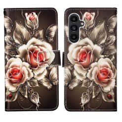 Kryty na mobil | Knižkové puzdro Trendy Colored case Ruže na čiernom – Samsung Galaxy S23 FE | Kryty na mobil