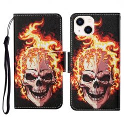 Kryty na mobil | Knižkové puzdro Trendy Cross case Lebka v ohni – Apple iPhone 15 | Kryty na mobil