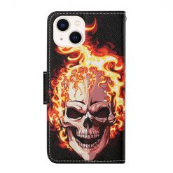 Kryty na mobil | Knižkové puzdro Trendy Cross case Lebka v ohni – Apple iPhone 15 Plus | Kryty na mobil