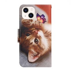 Kryty na mobil | Knižkové puzdro Trendy Cross case Mačka a motýľ – Apple iPhone 15 Plus | Kryty na mobil
