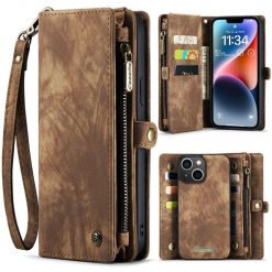 Kryty na mobil | Multifunkčné peňaženkové puzdro CaseMe Detachable hnedé – Apple iPhone 15 | Kryty na mobil