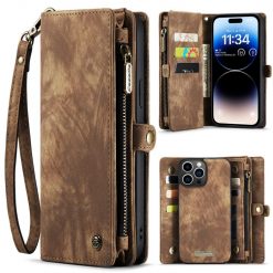 Kryty na mobil | Multifunkčné peňaženkové puzdro CaseMe Detachable hnedé – Apple iPhone 15 Pro Max | Kryty na mobil