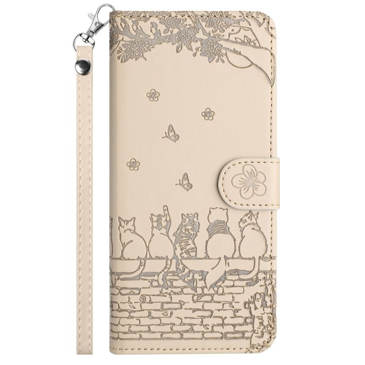 Peňaženkové puzdro Embossing Pattern Mačky béžové – Apple iPhone 15 Plus | Kryty na mobil Kryty na mobil | Peňaženkové puzdro Embossing Pattern Mačky béžové – Apple iPhone 15 Plus | Kryty na mobil