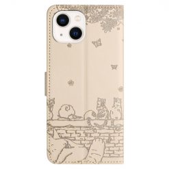 Peňaženkové puzdro Embossing Pattern Mačky béžové – Apple iPhone 15 Plus | Kryty na mobil Kryty na mobil | Peňaženkové puzdro Embossing Pattern Mačky béžové – Apple iPhone 15 Plus | Kryty na mobil