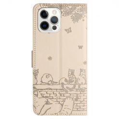 Kryty na mobil | Peňaženkové puzdro Embossing Pattern Mačky béžové – Apple iPhone 15 Pro Max | Kryty na mobil