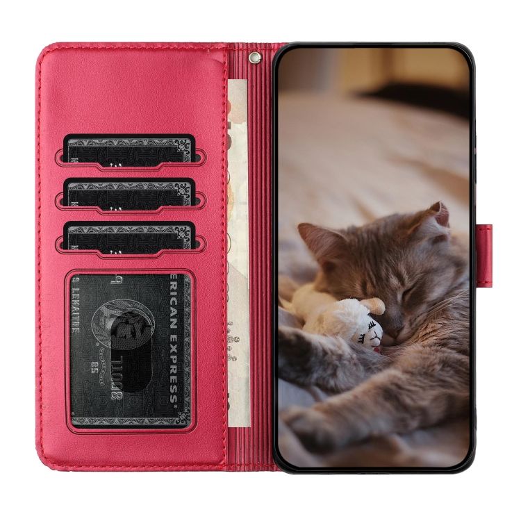 Peňaženkové puzdro Embossing Pattern Mačky červené – Apple iPhone 15 Pro | Kryty na mobil Kryty na mobil | Peňaženkové puzdro Embossing Pattern Mačky červené – Apple iPhone 15 Pro | Kryty na mobil