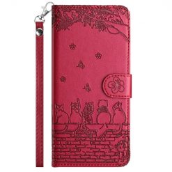Peňaženkové puzdro Embossing Pattern Mačky červené – Apple iPhone 15 Pro Max