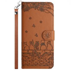 Peňaženkové puzdro Embossing Pattern Mačky hnedé – Apple iPhone 15 Plus