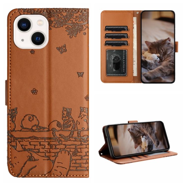 Peňaženkové puzdro Embossing Pattern Mačky hnedé – Apple iPhone 15 | Kryty na mobil Kryty na mobil | Peňaženkové puzdro Embossing Pattern Mačky hnedé – Apple iPhone 15 | Kryty na mobil