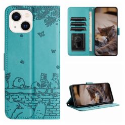 Peňaženkové puzdro Embossing Pattern Mačky modré – Apple iPhone 15 | Kryty na mobil Kryty na mobil | Peňaženkové puzdro Embossing Pattern Mačky modré – Apple iPhone 15 | Kryty na mobil
